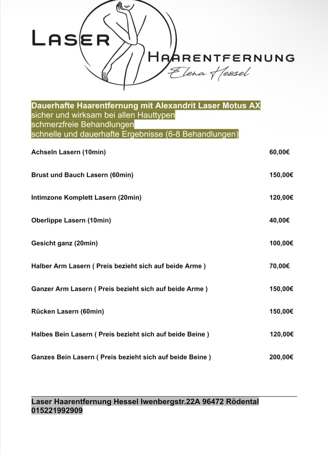 Preisliste Elena Hessel